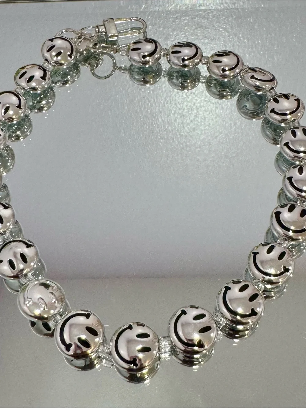 New Polished Silver Bead Smiley Face Bag Chain 18 inches